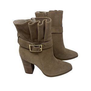 Cecilia New York Erika Block Heel Tan Suede Leather Booties Womens 8